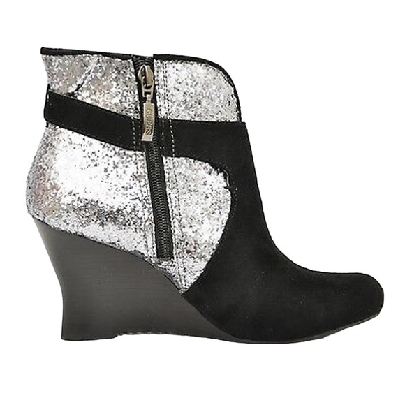 Guess LANDAN Ankle Boot Wedge Bootie Heel Pump Black/Silver Glitter 6/7.5/9.5 - Picture 4 of 8